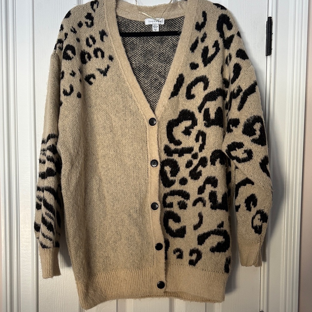 Top Shop Beige and Black Animal Print Cardigan